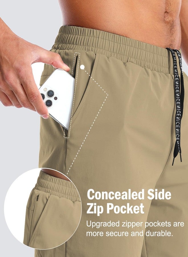 Aolesy Men’s 2 in 1 Running Shorts 7 Inch Quick Dry Workout Gym Shorts with Pockets Tennis Training Athletic Shorts with Liner for Men Khaki - Image 2